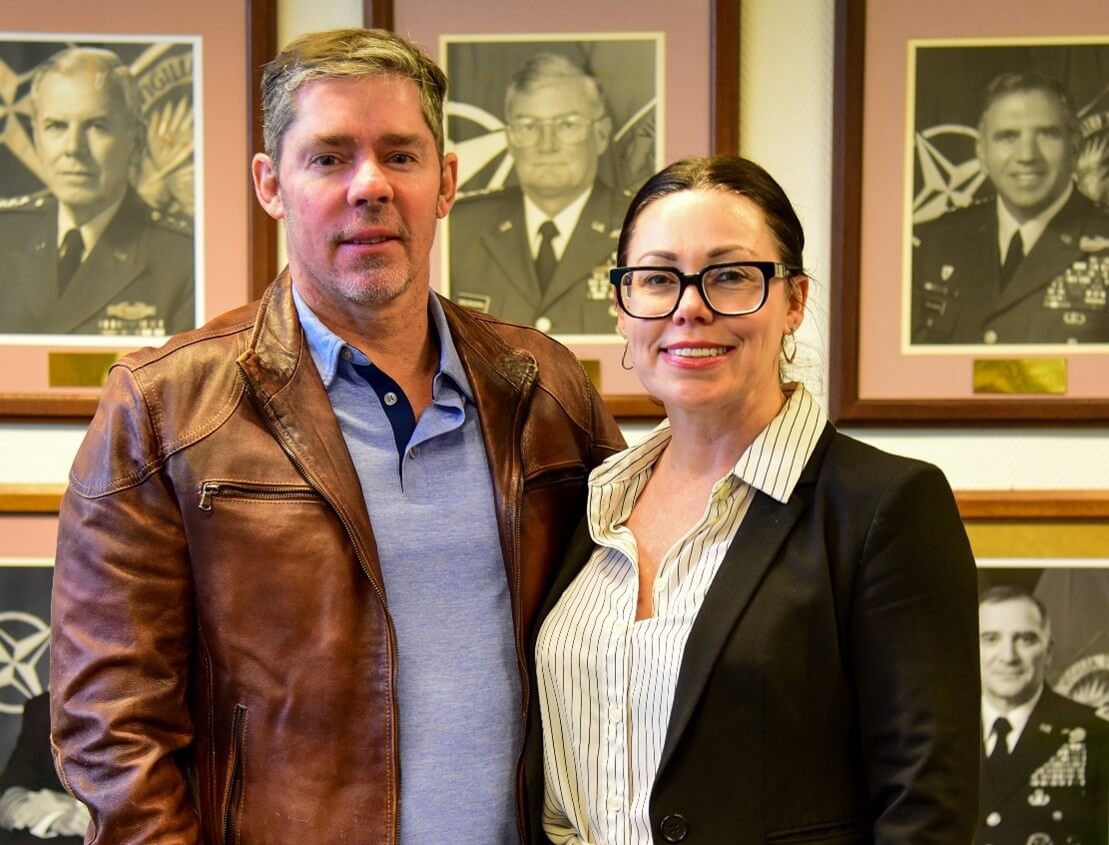Justin and Misty Schreppel are members of Benelux who have connected with their Family’s World War II history to honor the service and sacrifice of Justin Schreppel’s great-uncle Staff Sgt. Joe Schreppel, who died when his B-17 was shot down over Belgium on Aug. 17, 1943. (U.S. Army Photo by Richard Komurek) 
