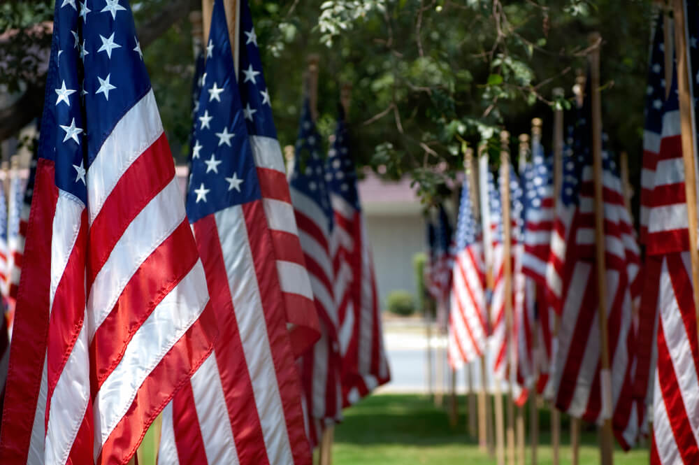 Rows of American flags for Memorial Day.