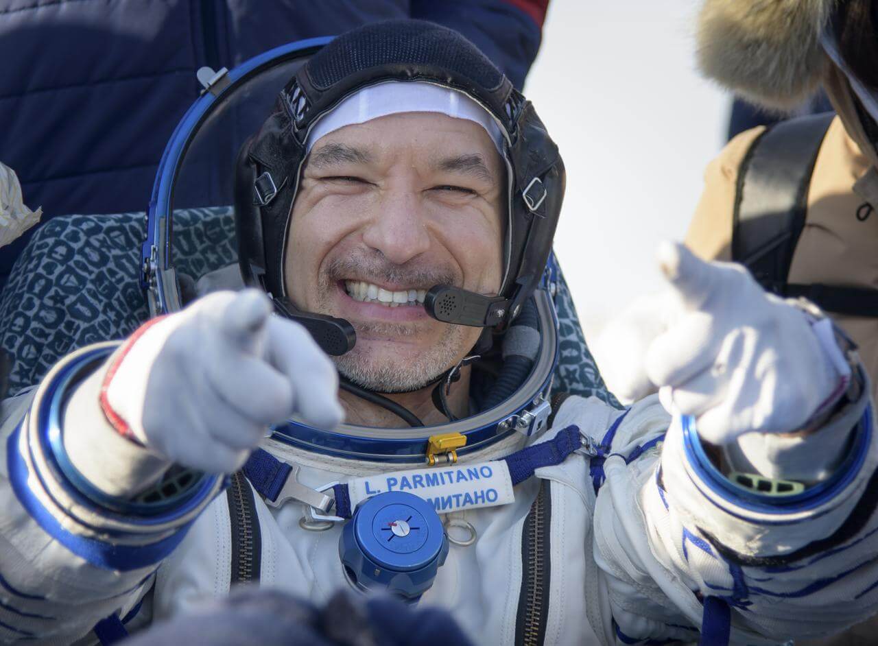 ESA astronaut Luca Parmitano outside the Soyuz MS-13 spacecraft