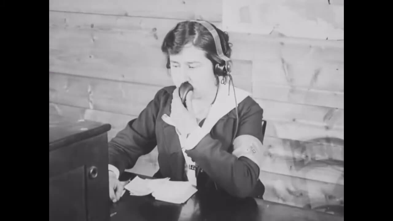 Chief Operator Grace Banker, one of the Hello Girls of WWI, on the phone in Paris 1919.